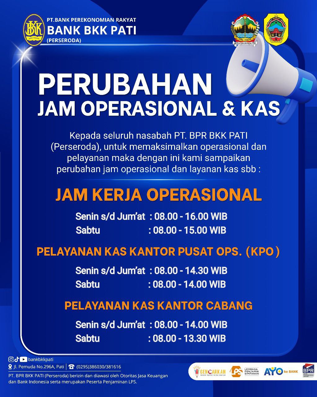 Pengumuman Perubahan Jam Operasional Bank BKK Pati